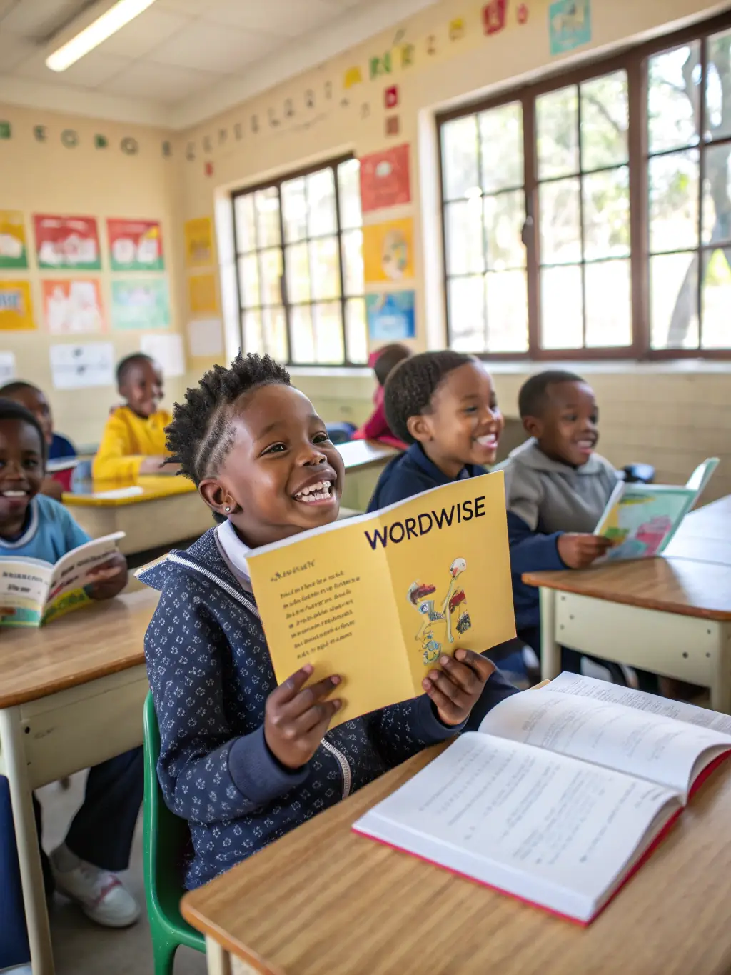 A photo of a group of children happily studying in a newly renovated classroom, symbolizing the impact of Bring Back Hope's education initiatives.