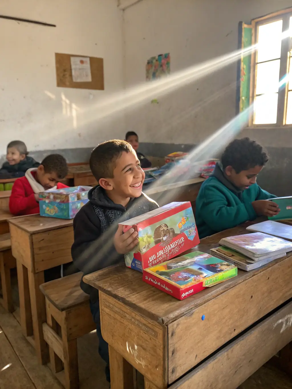 Children in a classroom receiving educational materials from volunteers, showcasing Bring Back Hope's Educational Support initiatives.