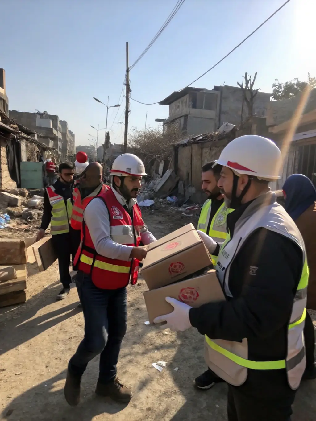 Relief workers distributing supplies after a natural disaster, depicting Bring Back Hope's Emergency Relief efforts.